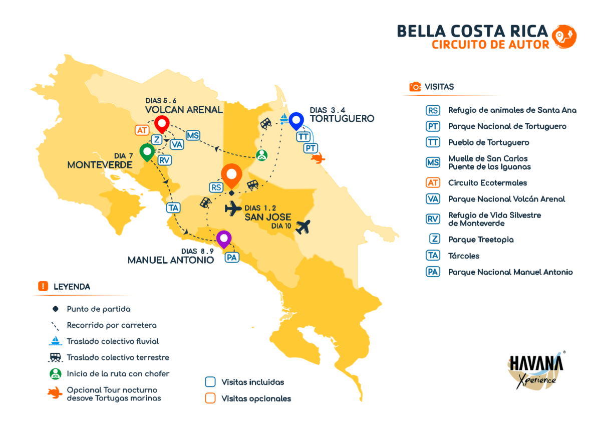 Mapa circuito Bella Costa Rica